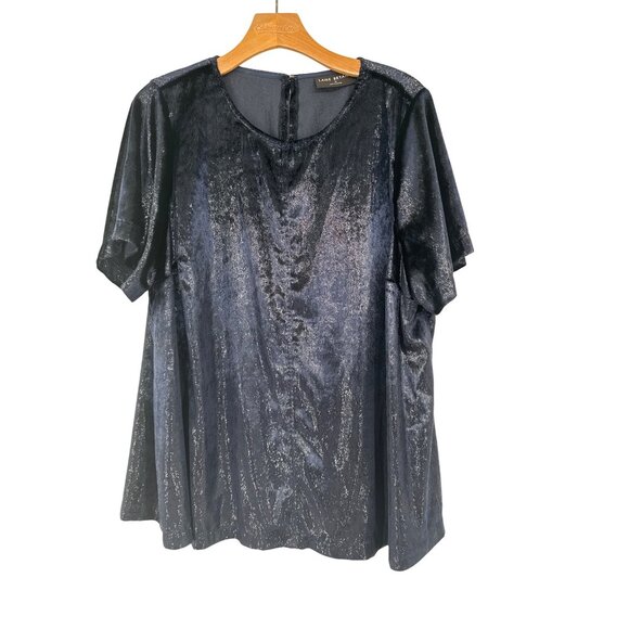 Lane Bryant Womens Shimmering Navy Blue Short Sleeve Blouse Size 18 velvet plus - Picture 2 of 6